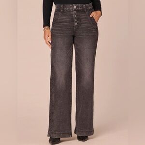 Democracy Ab"solution Skyrise Button Fly Wide Leg Petite Jeans with Front Panel